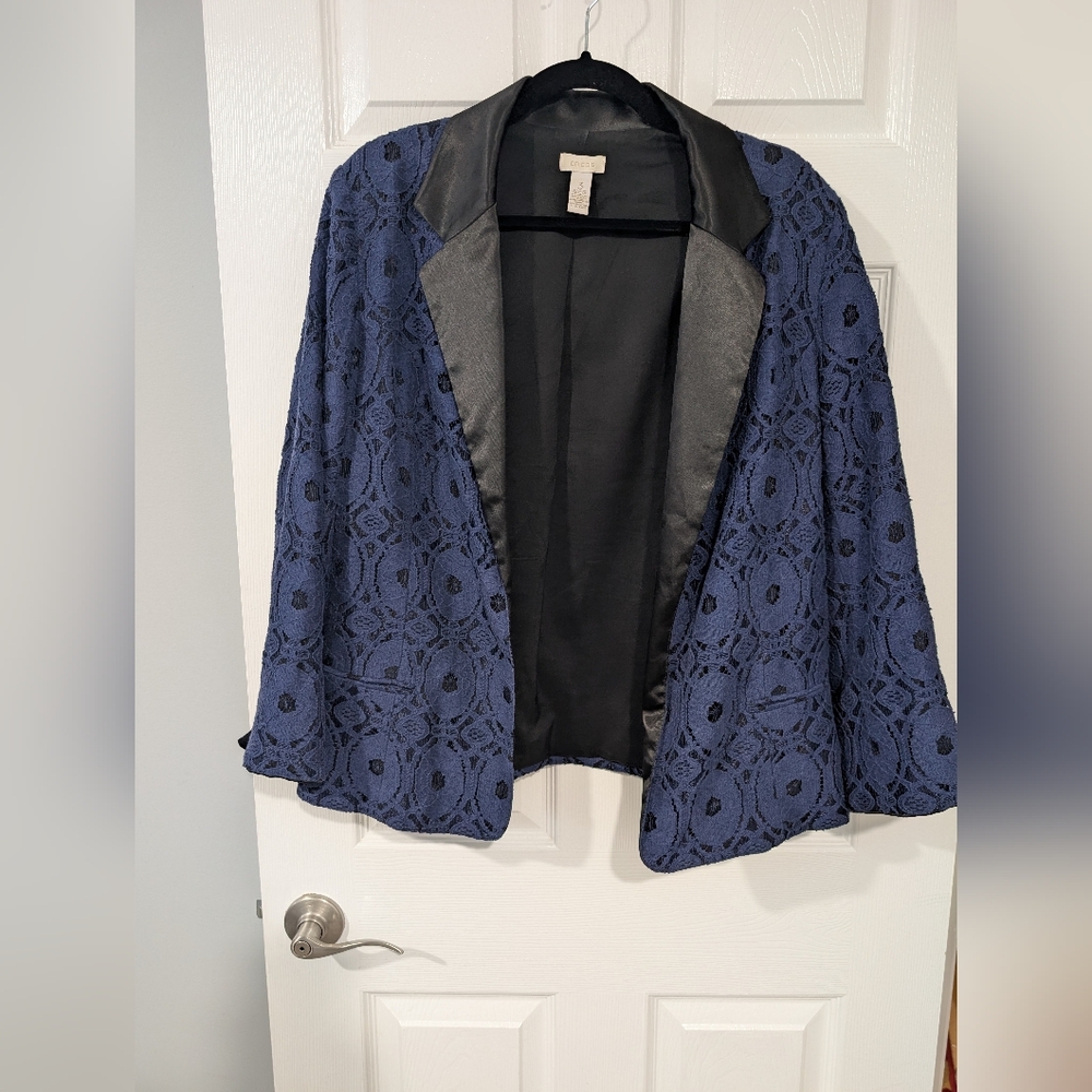 Chico's Casablanca Blue Lacey Overlay Long Sleeve Open Front Blazer in Size 3